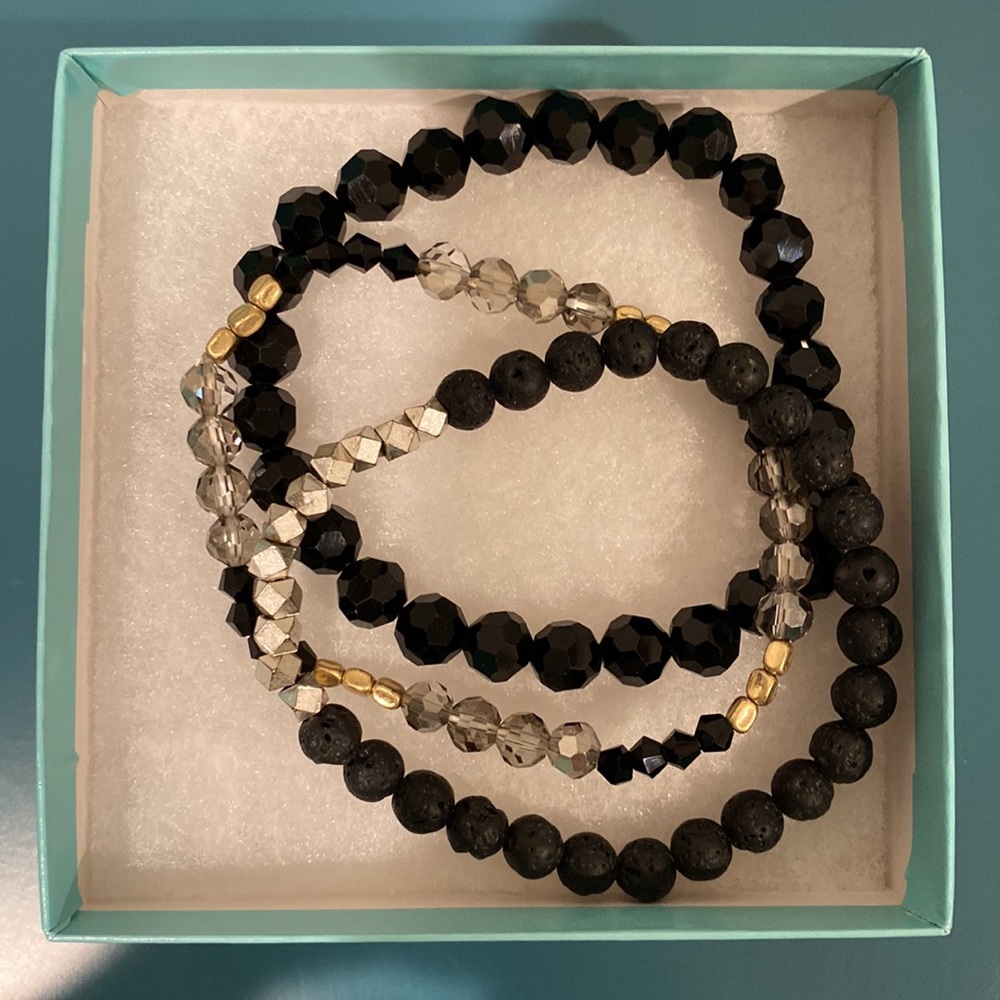 J Bloom bracelet trio, black, clear and silver, NEW IN BOX - Picture 2 of 2